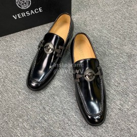 Versace New Leather Hardware Buckle Business Shoes For Men Black