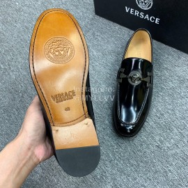 Versace New Leather Hardware Buckle Business Shoes For Men Black