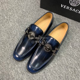 Versace New Leather Hardware Buckle Business Shoes For Men Blue