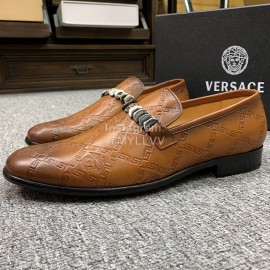 Versace New Embossed Leather Business Shoes For Men Brown