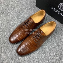 Versace New Crocodile Leather Lace Up Business Shoes For Men Brown