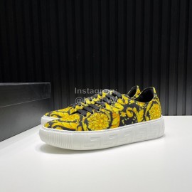 Versace Printed Calf Leather Casual Sneakers For Men Yellow