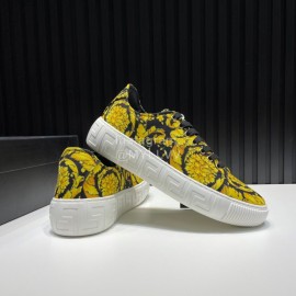 Versace Printed Calf Leather Casual Sneakers For Men Yellow