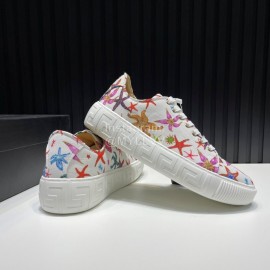 Versace Printed Calf Leather Casual Sneakers For Men White