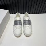 Valentino Garavani Open Leather Rivet Sneakers For Men And Women Gray