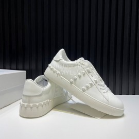 Valentino Garavani Open Leather Rivet Sneakers For Men And Women White