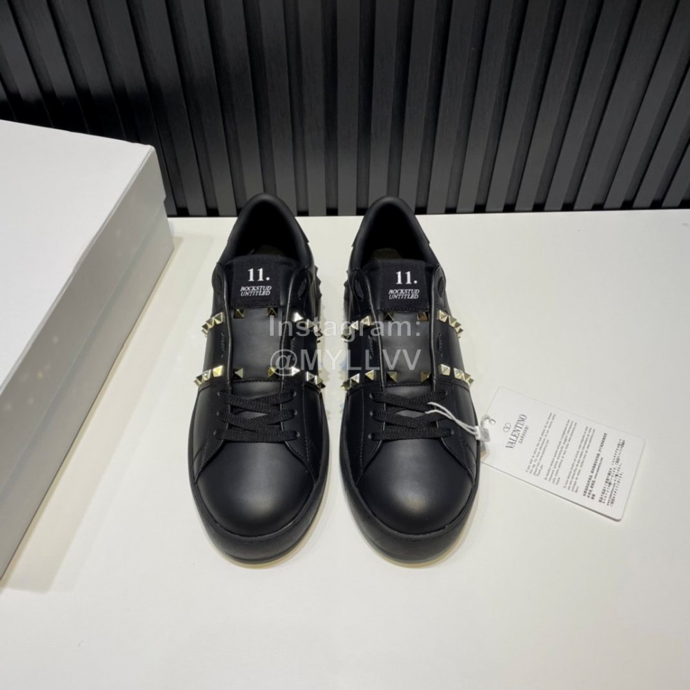 Valentino Garavani Open Black Leather Rivet Sneakers For Men And Women