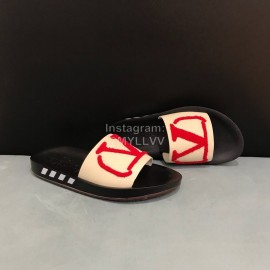 Valentino Fashion Embroidery Logo Slippers For Men Red