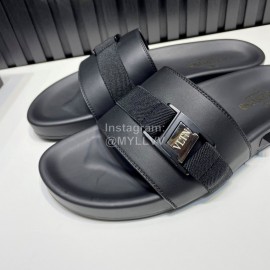 Valentino Black Cowhide Webbing Slippers For Men