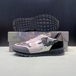 Valentino Garavani Rockrunner Camouflage Cowhide Sneakers For Men Beige