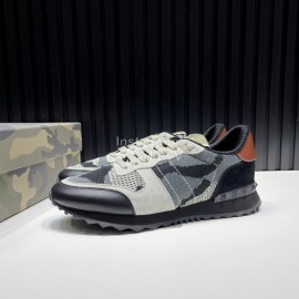 Valentino Camouflage Mesh Rubber Rivet Sneakers For Men Gray