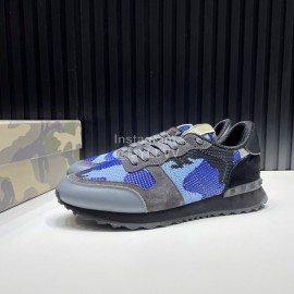 Valentino Camouflage Mesh Rubber Rivet Sneakers For Men Blue