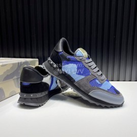 Valentino Camouflage Mesh Rubber Rivet Sneakers For Men Blue