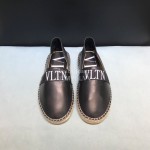 Valentino Calf Leather Hemp Rope Sole Loafers For Men Black