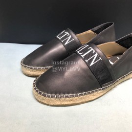 Valentino Calf Leather Hemp Rope Sole Loafers For Men Black