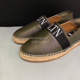 Valentino Calf Leather Hemp Rope Sole Loafers For Men Coffee