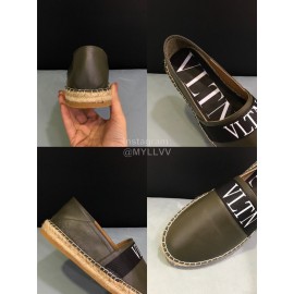 Valentino Calf Leather Hemp Rope Sole Loafers For Men Coffee