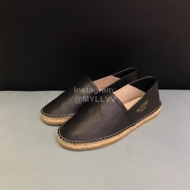 Valentino Black Calf Leather Hemp Rope Sole Loafers For Men