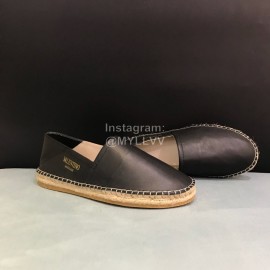Valentino Black Calf Leather Hemp Rope Sole Loafers For Men