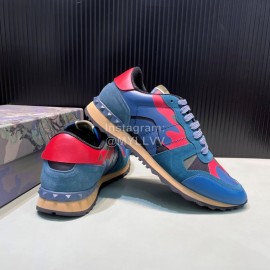 Valentino Classic Leather Casual Sneakers For Men Blue