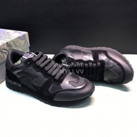 Valentino Classic Black Leather Casual Sneakers For Men