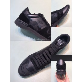Valentino Classic Black Leather Casual Sneakers For Men