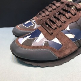 Valentino Classic Leather Casual Sneakers Brown For Men