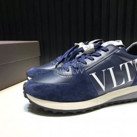 Valentino Calf Leather Thick Soled Sneakers For Men Blue