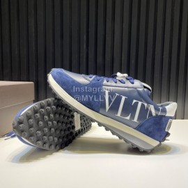 Valentino Calf Leather Thick Soled Sneakers For Men Blue