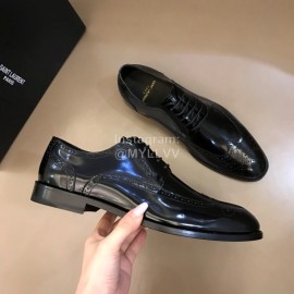 Ysl Carved Cowhide Lace Up Business Shoes Black For Men