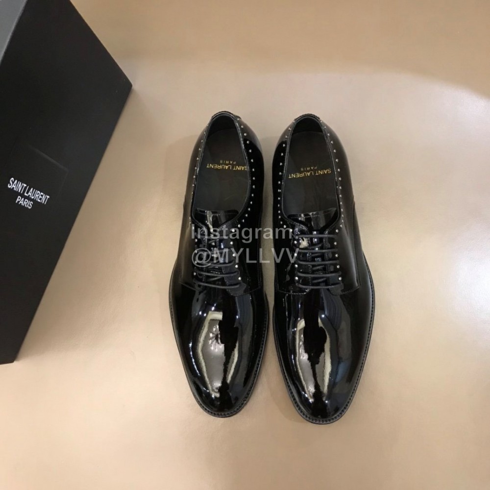 Ysl Calf Leather Lace Up Business Shoes For Men Black