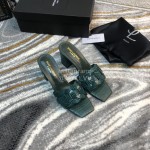 Ysl Fashion Leather High Heel Slippers For Women Green