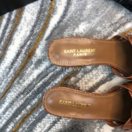 Ysl Fashion Leather High Heel Slippers For Women Brown