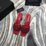 Ysl New Sheepskin High Heel Slippers For Women Red