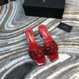 Ysl New Sheepskin High Heel Slippers For Women Red