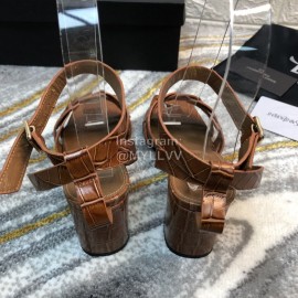 Ysl Fashion Leather High Heel Sandals For Women Brown
