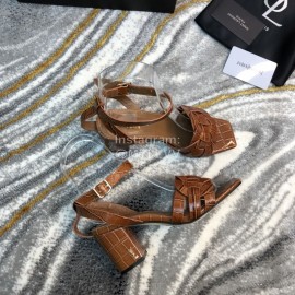 Ysl Fashion Leather High Heel Sandals For Women Brown