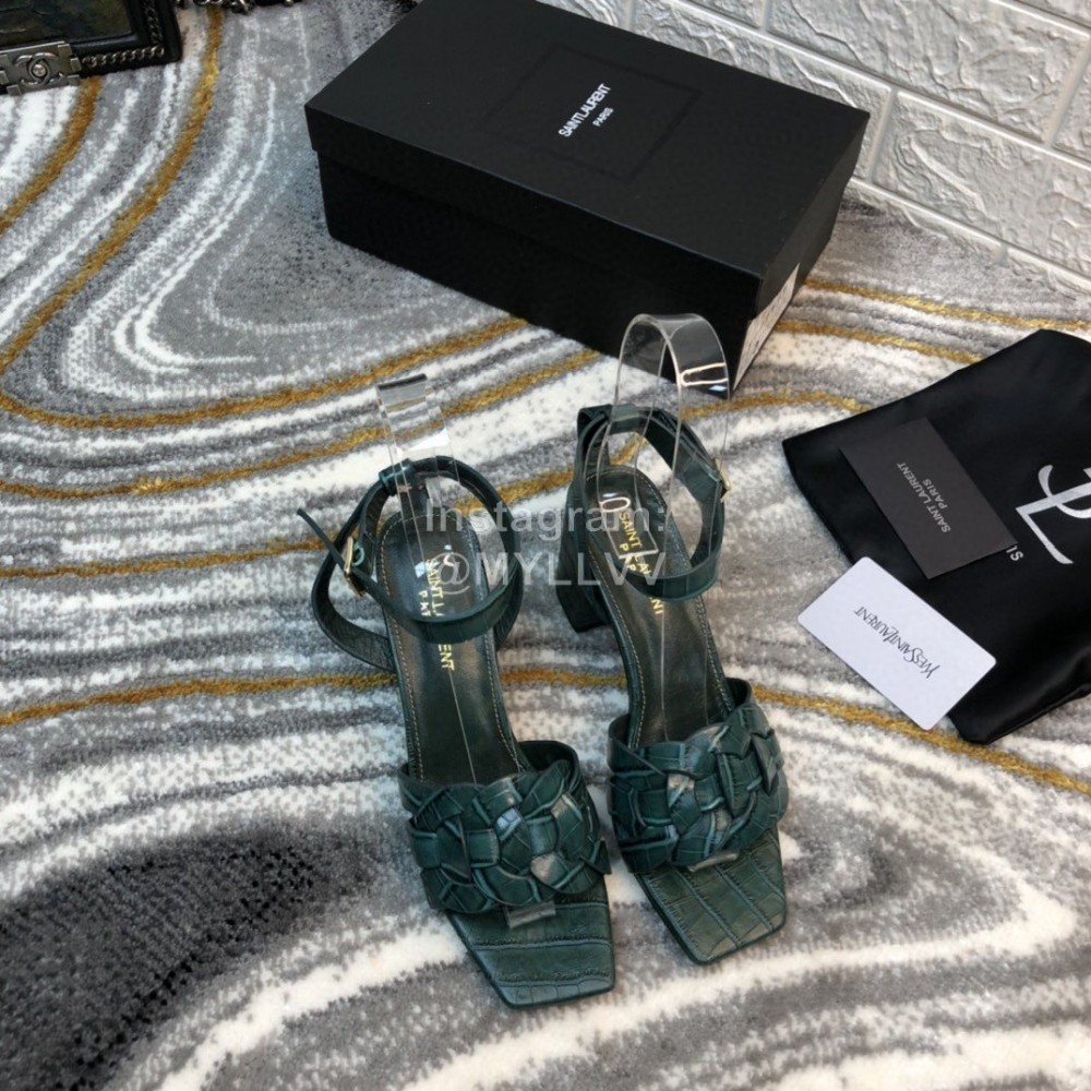 Ysl Fashion Leather High Heel Sandals For Women Green