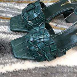 Ysl Fashion Leather High Heel Sandals For Women Green