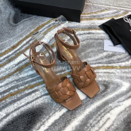 Ysl Fashion Sheepskin High Heel Sandals For Women Brown