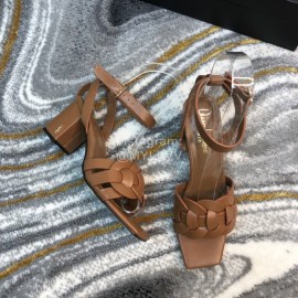 Ysl Fashion Sheepskin High Heel Sandals For Women Brown