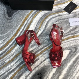 Ysl Fashion Patent Leather High Heel Sandals For Women Red