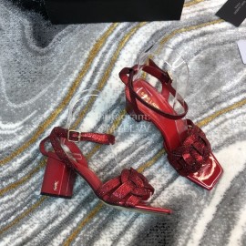 Ysl Fashion Patent Leather High Heel Sandals For Women Red