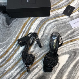 Ysl Fashion Patent Leather High Heel Sandals For Women Black