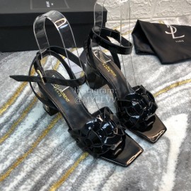 Ysl Fashion Black Sheepskin High Heel Sandals For Women 
