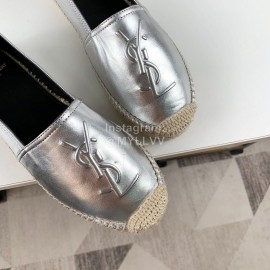Ysl Soft Sheepskin Hemp Rope Weaving Casual Shoes For Women Silver