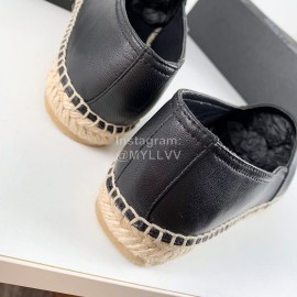 Ysl Soft Sheepskin Hemp Rope Weaving Casual Shoes For Women Black