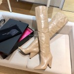 Ysl Autumn Winter Fashion Calf Leather Pointed High Heel Boots For Women Khaki