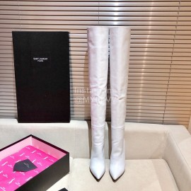 Ysl Autumn Winter Fashion Calf Leather Pointed High Heel Boots For Women White