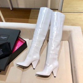 Ysl Autumn Winter Fashion Calf Leather Pointed High Heel Boots For Women White